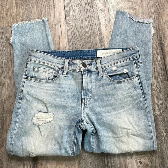 Treasure & Bond Women’s Distressed Mid Rise Skinny Boyfriend Ankle, size 27 - Picture 1 of 13